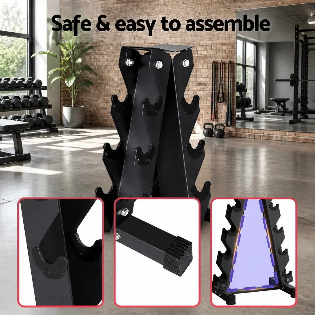 6 Tier Dumbbell Rack Storage Stand Home Gym Equipment Organizer Black 200kg