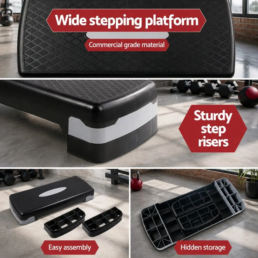 Aerobic Step Adjustable Fitness Training Platform Wide Anti-Slip Surface 66cm x 26cm x 15.5cm