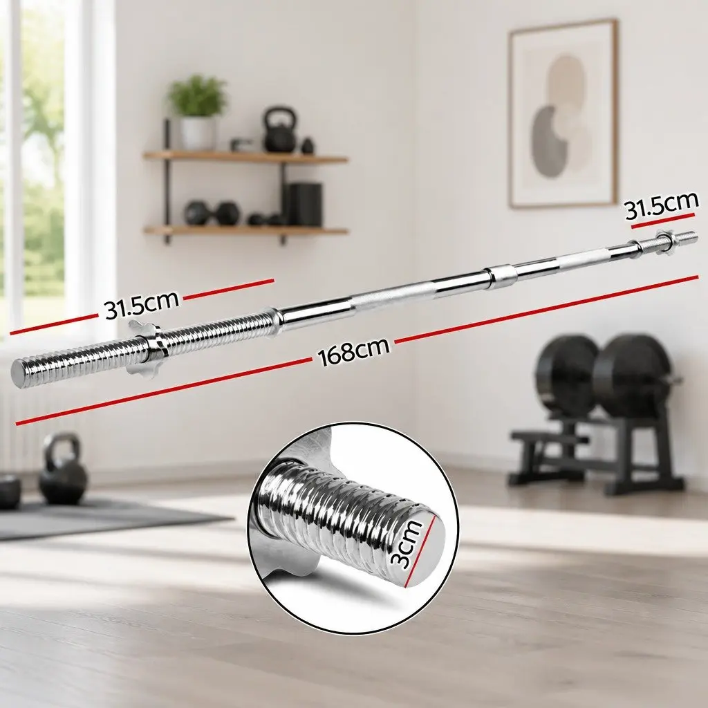 Barbell Bar Chrome Plated Steel 168cm 5.5FT Weight Lifting Rod for Home Gym Exercise Training