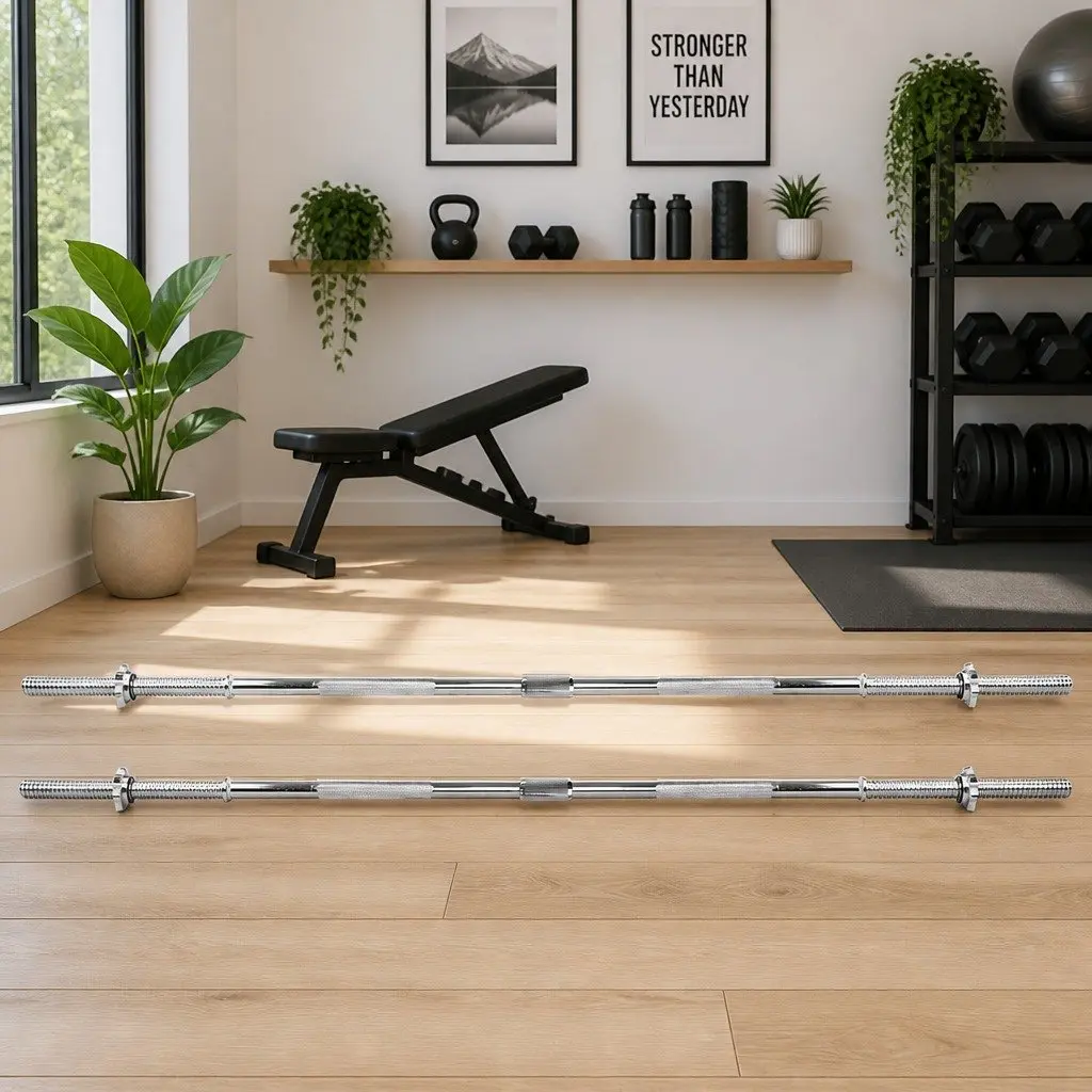 Barbell Bar Chrome Plated Steel 168cm 5.5FT Weight Lifting Rod for Home Gym Exercise Training