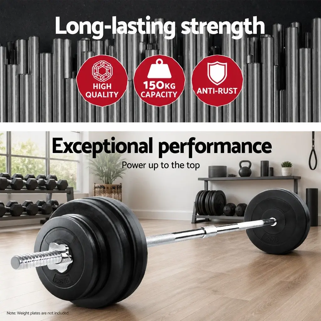 Barbell Bar Chrome Plated Steel 168cm 5.5FT Weight Lifting Rod for Home Gym Exercise Training