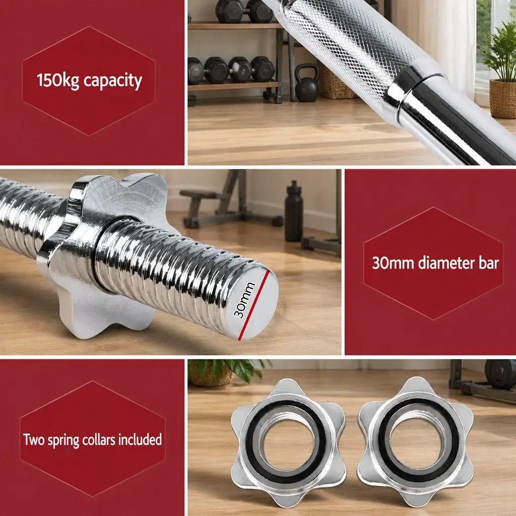 Barbell Bar Chrome Plated Steel 168cm 5.5FT Weight Lifting Rod for Home Gym Exercise Training