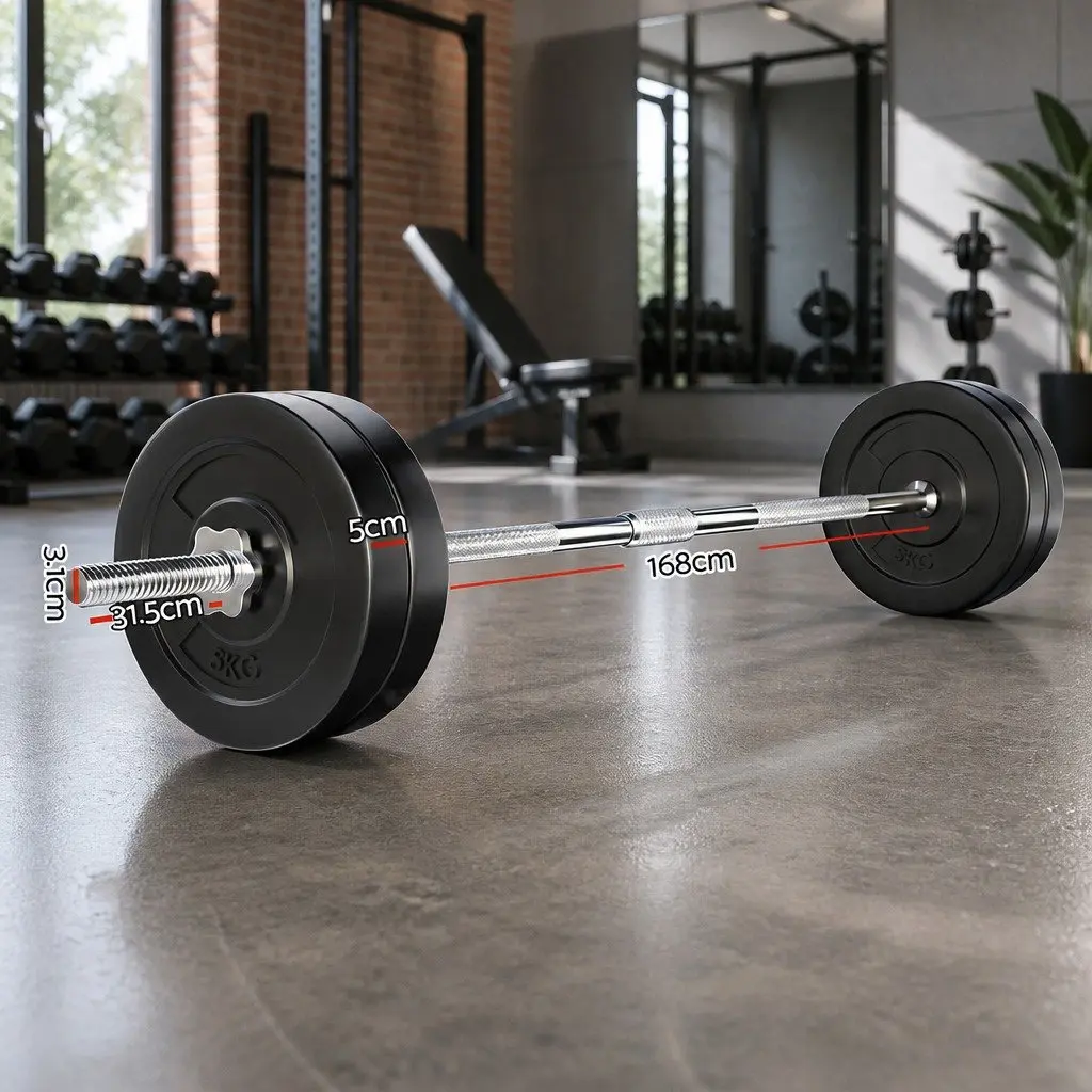 Barbell Set with Weight Plates and 168cm Bar for Home Gym Fitness