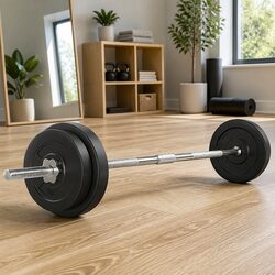 38kg Barbell Set Weight Plates Home Gym Exercise Bench 168cm Black Lifting