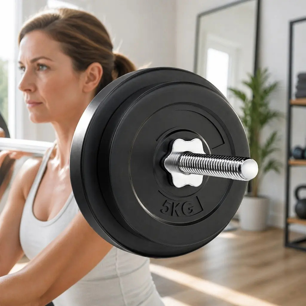 Barbell Set Rubber Coated Weight Plates 38kg Home Gym Exercise Bench 168cm Black