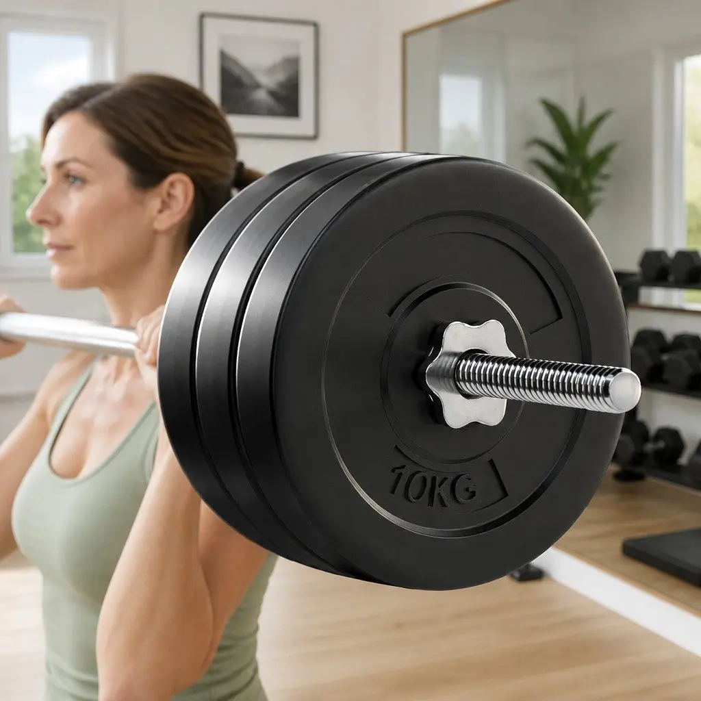 Barbell Set with Rubber Coated Weight Plates and Lifting Bench 68kg 168cm