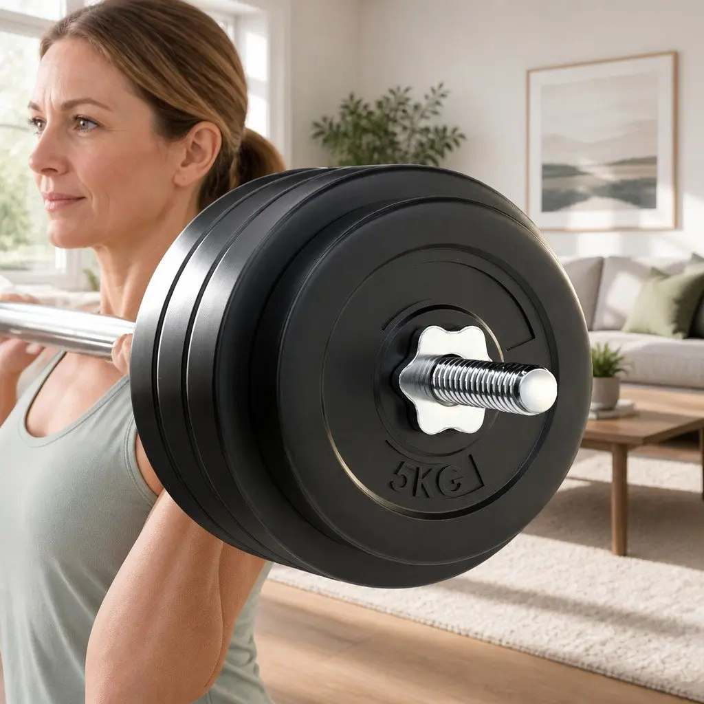 Barbell Weight Plates Set Rubber Coated 78kg with 168cm Steel Bar for Home Gym