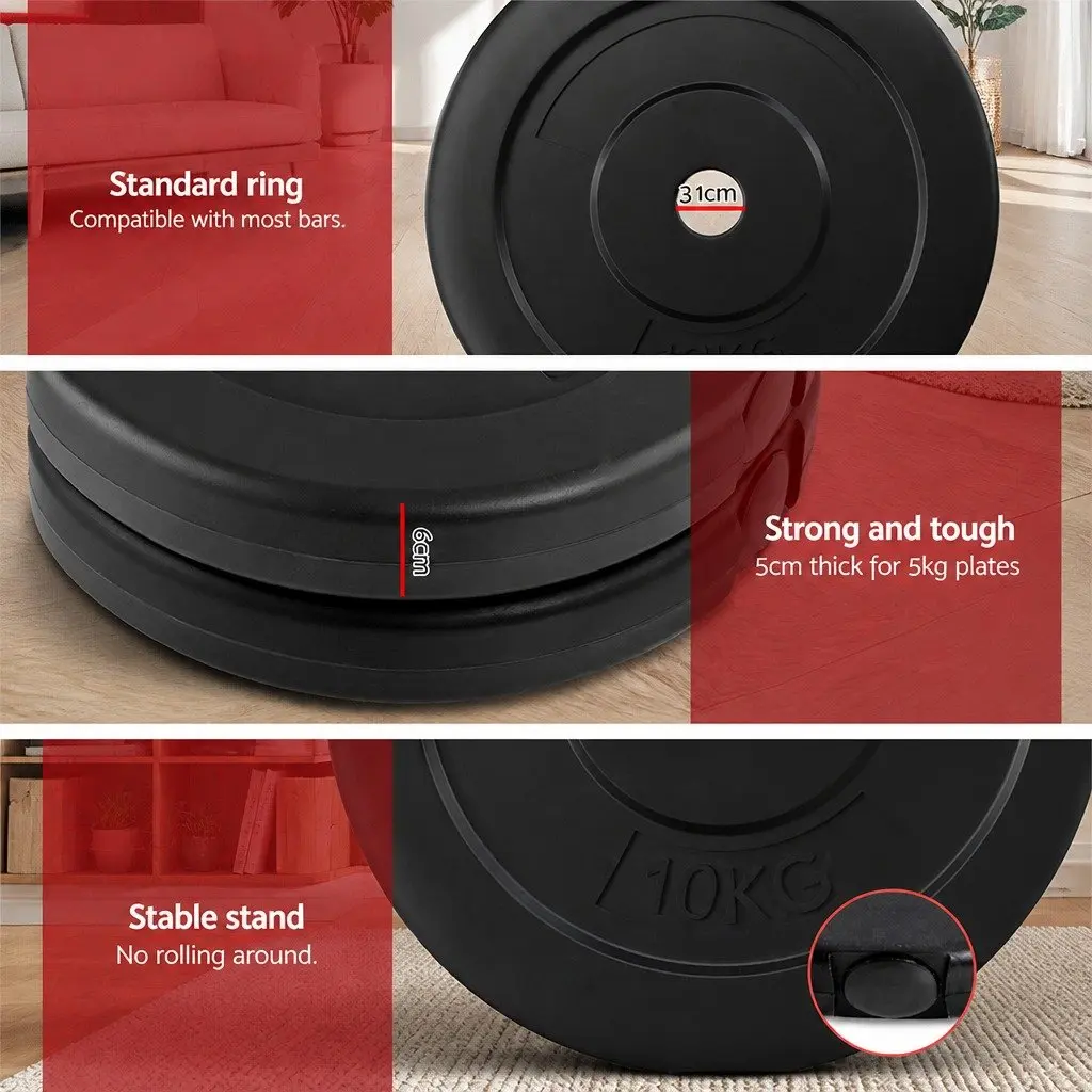 Barbell Weight Plates Set Rubber Coated 78kg with 168cm Steel Bar for Home Gym