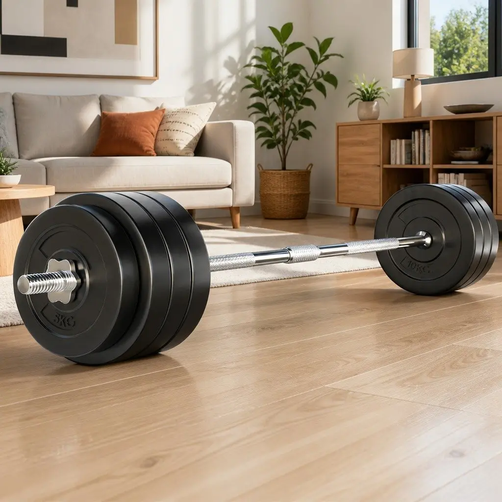 Barbell Weight Plates Set Rubber Coated 78kg with 168cm Steel Bar for Home Gym