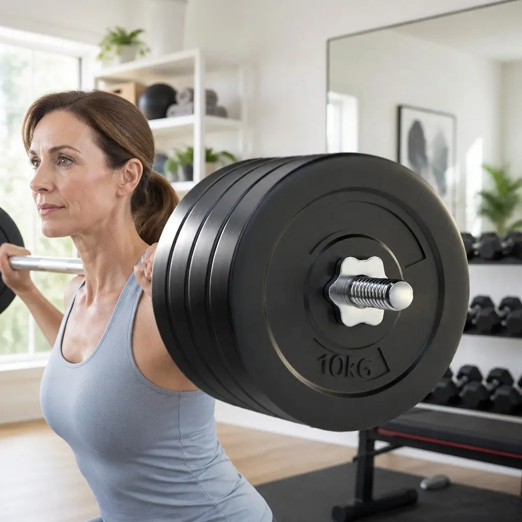 Barbell Set with Weight Plates Rubber Coated 168cm Bar for Home Gym