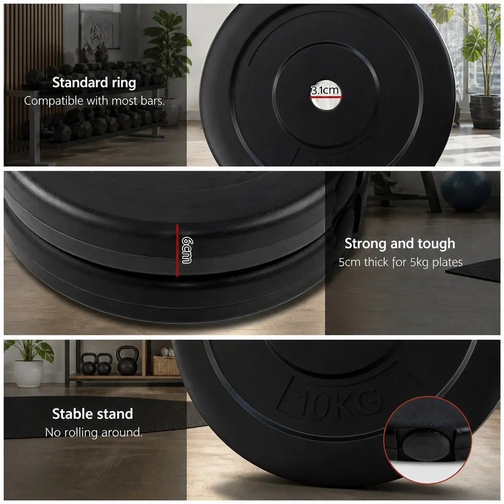 Barbell Set with Weight Plates Rubber Coated 168cm Bar for Home Gym