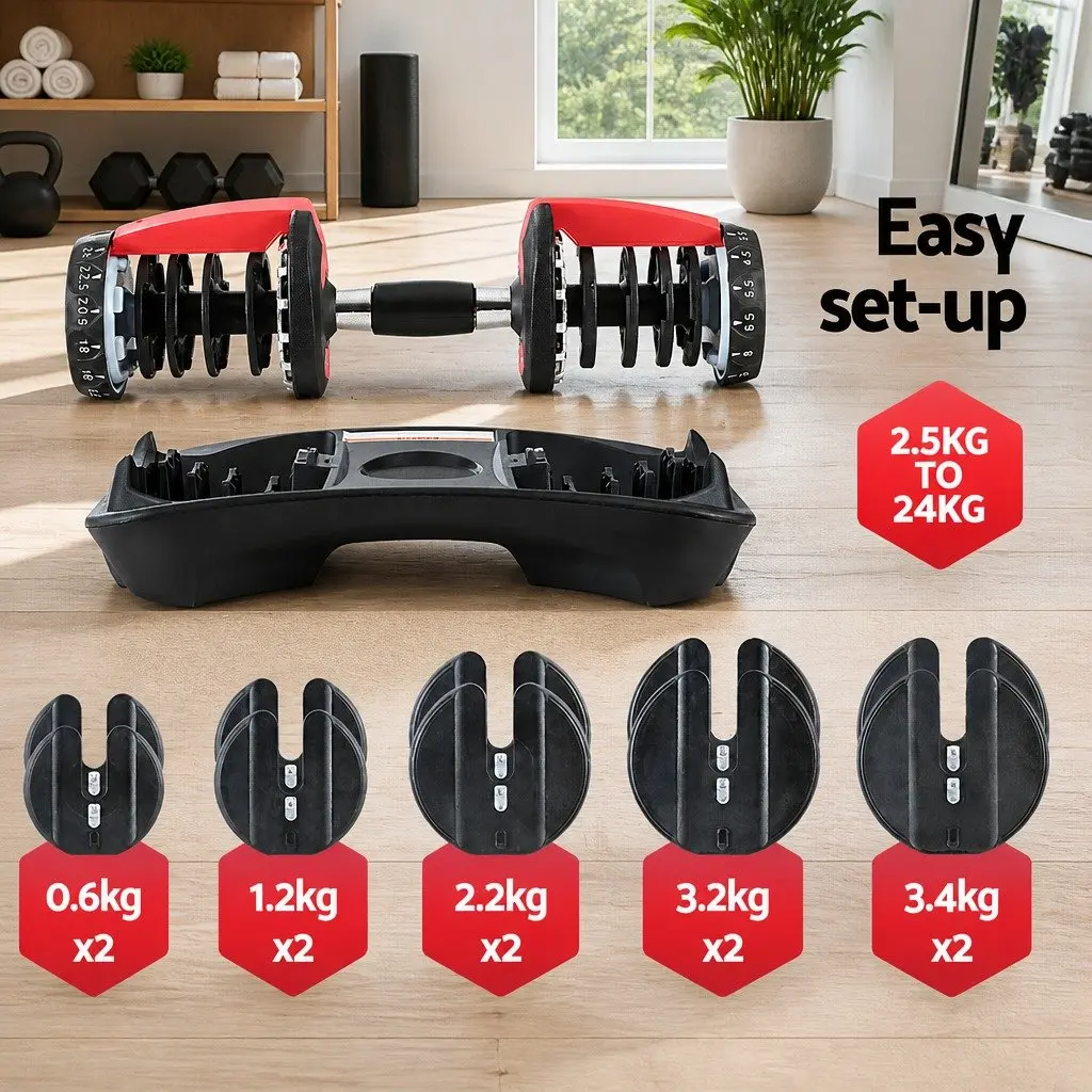 Adjustable Dumbbell Set Weight Adjustable 24kg 2 Pieces