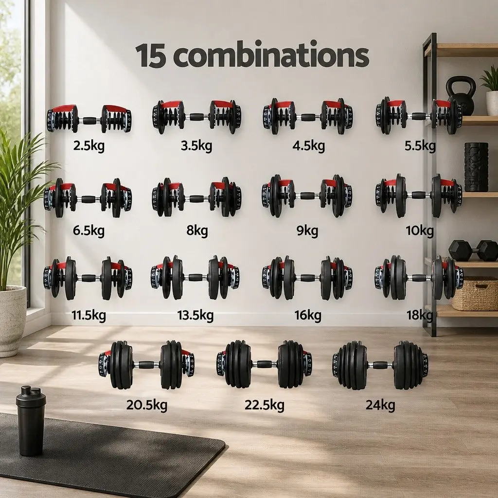 Adjustable Dumbbell Set Weight Adjustable 24kg 2 Pieces