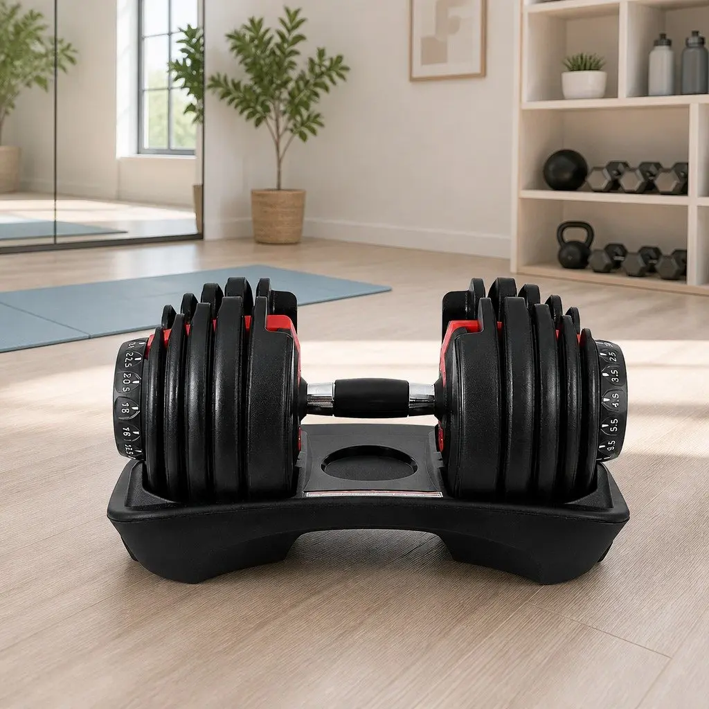 Adjustable Dumbbell Set 24kg Weight Plates Home Gym Exercise Free Weights Black