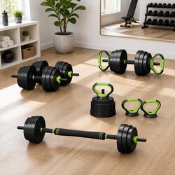25kg Adjustable Dumbbell Barbell Kettlebell Weight Plates Set Home Gym Equipment