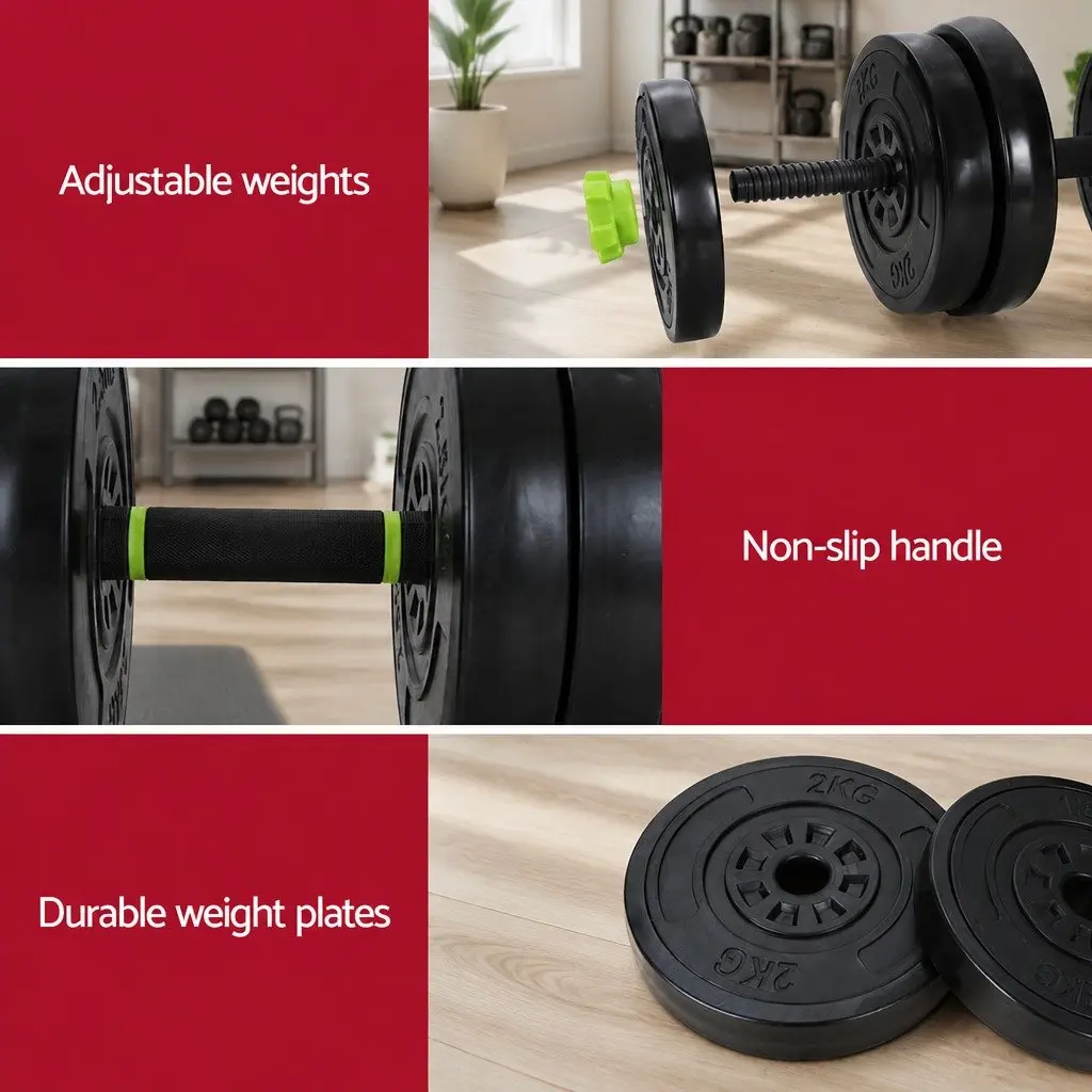 25kg Adjustable Dumbbell Barbell Kettlebell Weight Plates Set Home Gym Equipment