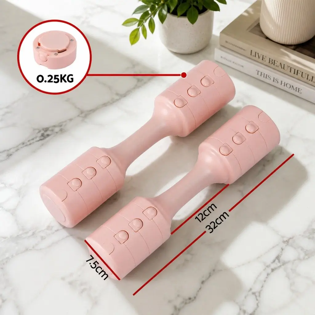 Adjustable Dumbbell Set 2x2.5kg 4-in-1 Weight Training Home Gym Exercise Pink