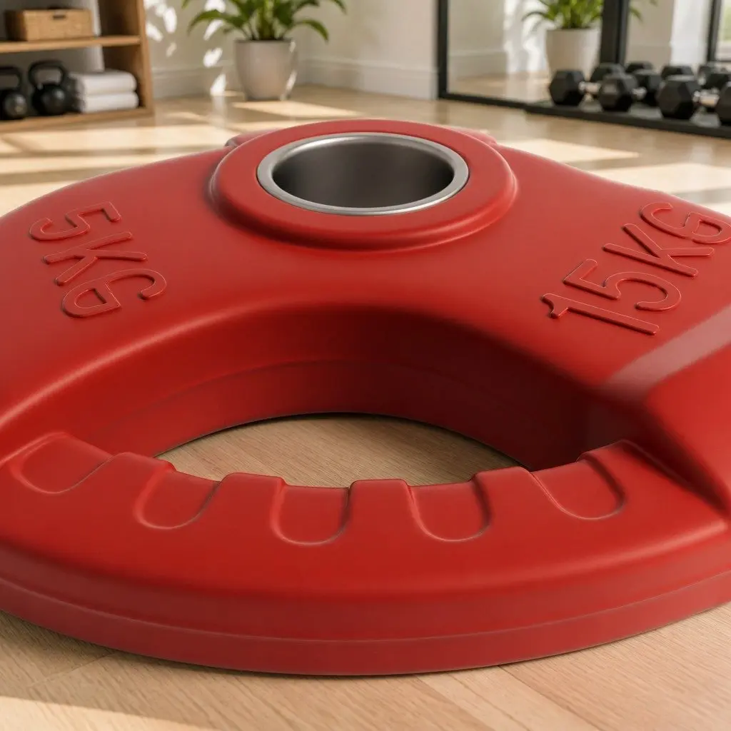 15kg Cast Iron Weight Plate Red Rubber Coated Three-Hole Grip for Dumbbell Barbell Lifting