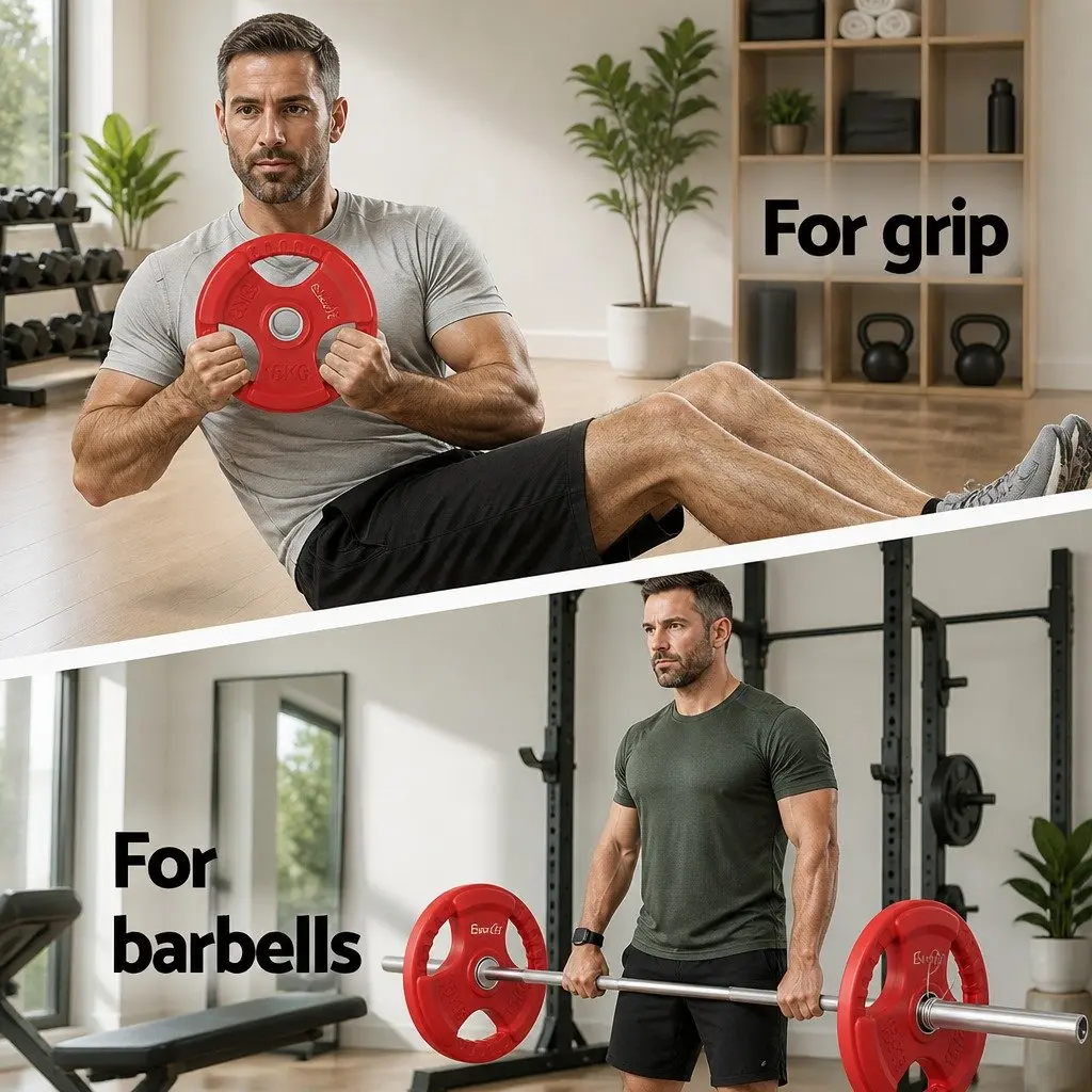 15kg Cast Iron Weight Plate Red Rubber Coated Three-Hole Grip for Dumbbell Barbell Lifting