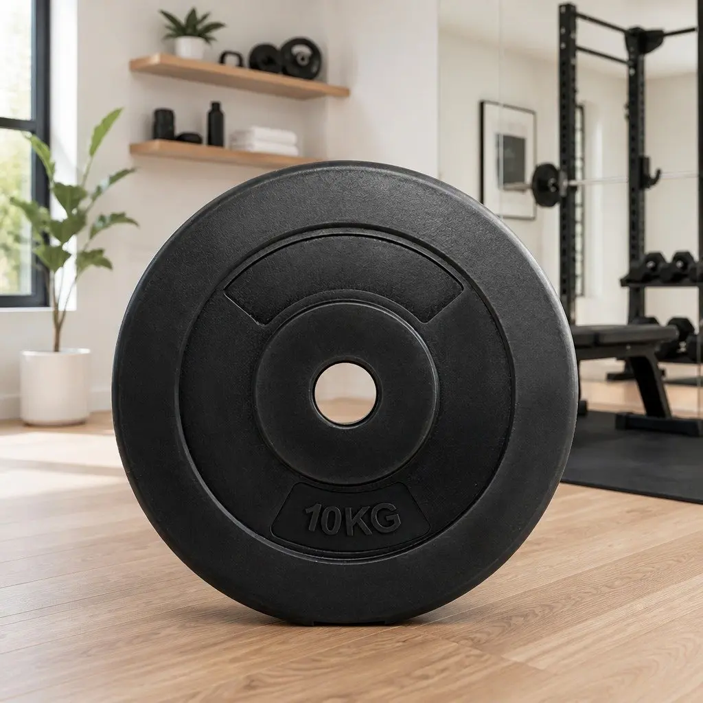 Standard Weight Plates Cast Cement 2 Piece 10kg Rubber Surface Home Gym Black