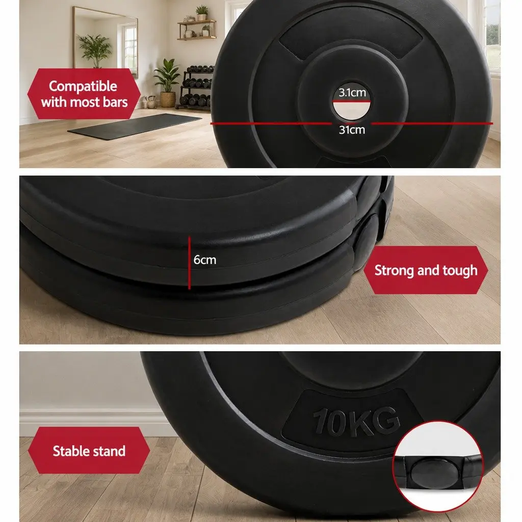Standard Weight Plates Cast Cement 2 Piece 10kg Rubber Surface Home Gym Black