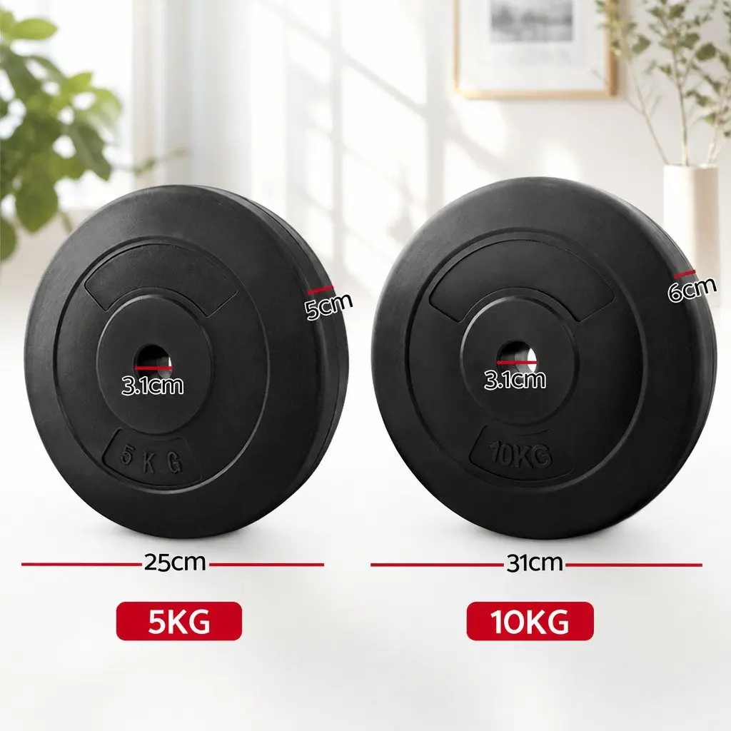 Barbell Weight Plates Set Rubber Surface Standard 31mm Home Gym 50kg