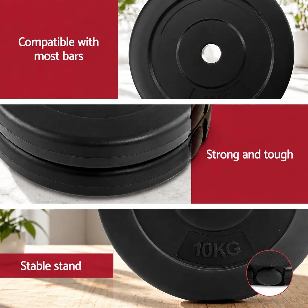 Barbell Weight Plates Standard 31mm Rubber Coated 70kg Black Cast Cement