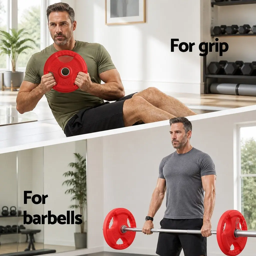 Weight Plates Olympic 15kg x2 Red Cast Iron Dumbbell Barbell Lifting Home Gym