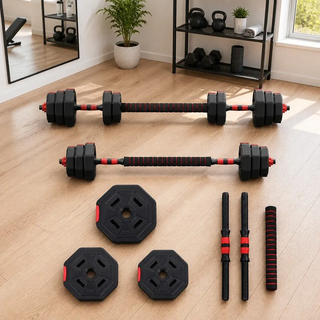 Adjustable Dumbbell Barbell Set 20kg 4-in-1 Weight Plates Home Gym Workout