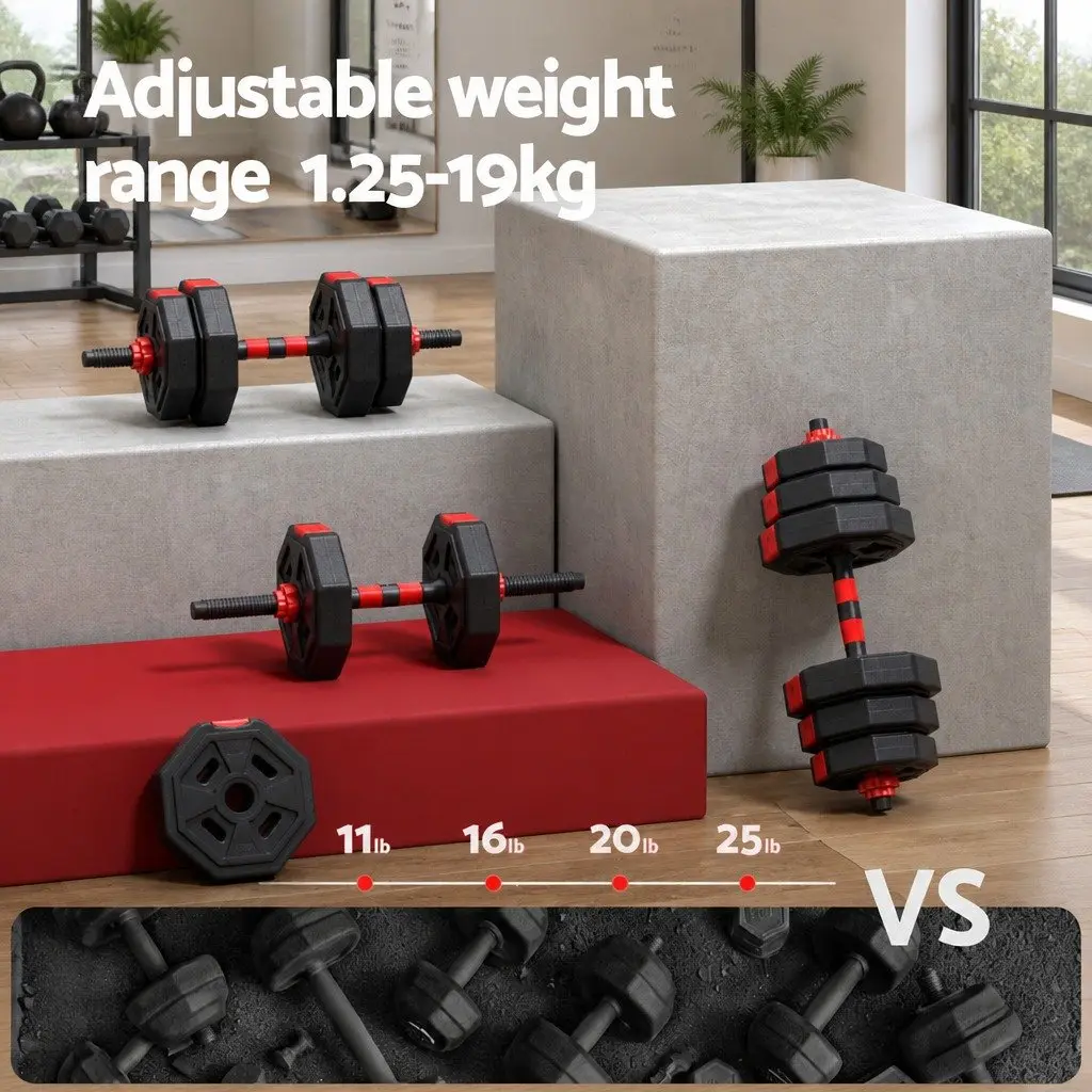 Adjustable Dumbbell Barbell Set 20kg 4-in-1 Weight Plates Home Gym Workout