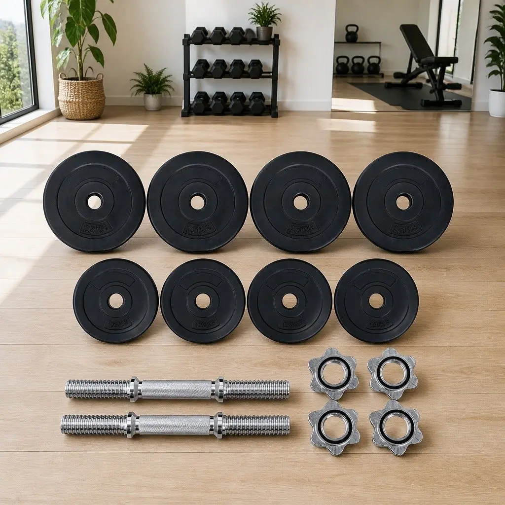 20kg Dumbbell Set Adjustable Weight Plates Non-Slip Handle Home Gym Exercise