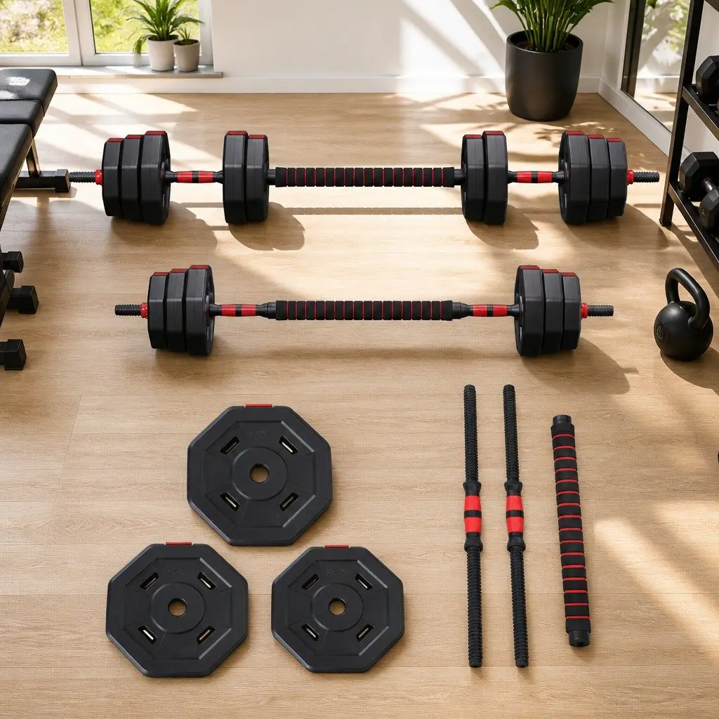 40kg Adjustable Dumbbell Barbell Set Weight Plates Home Gym Strength Training