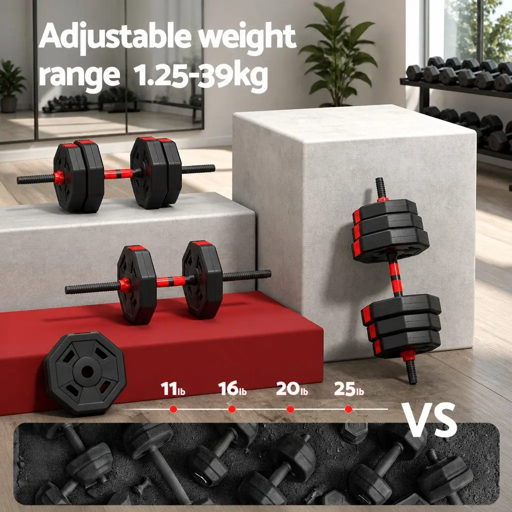 40kg Adjustable Dumbbell Barbell Set Weight Plates Home Gym Strength Training