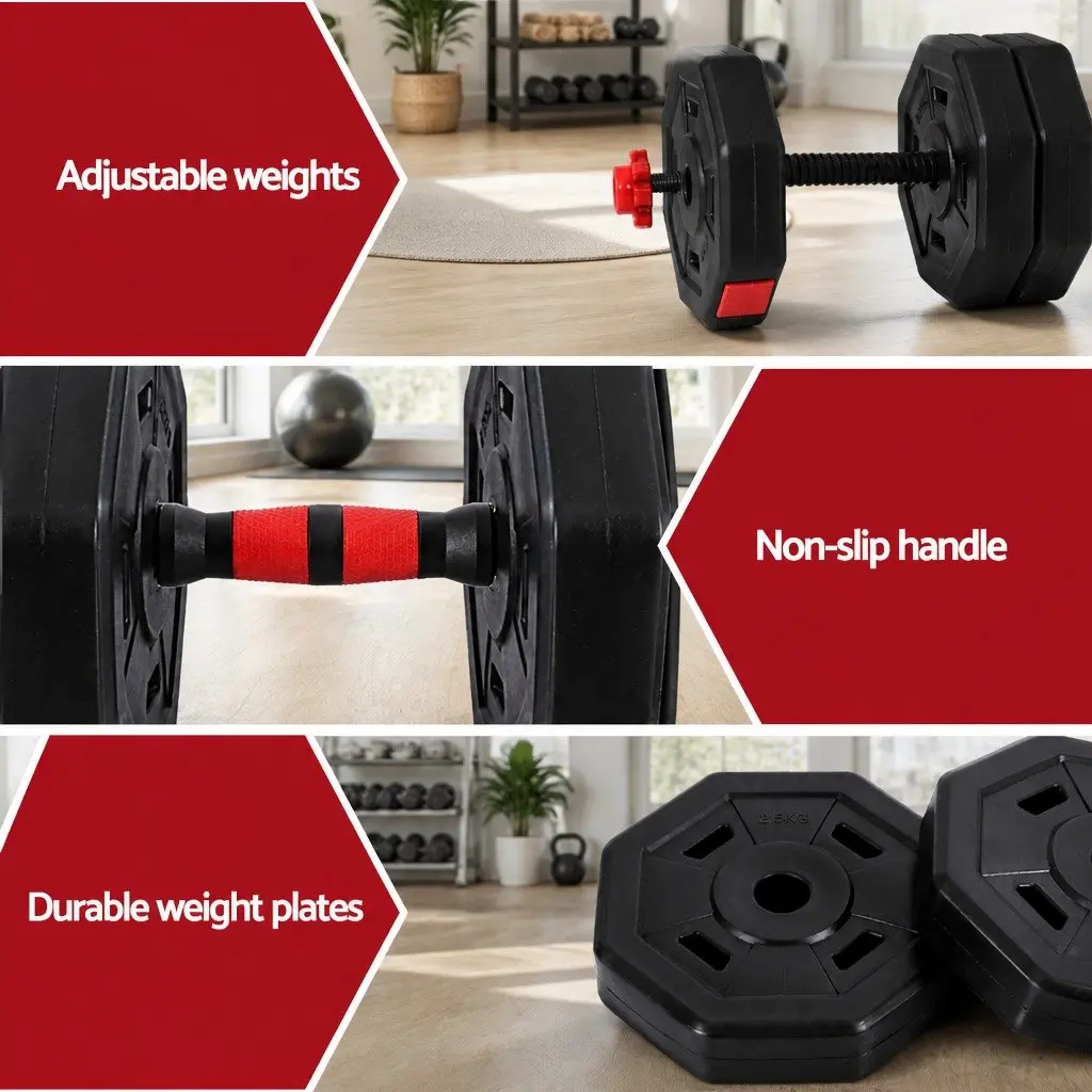 40kg Adjustable Dumbbell Barbell Set Weight Plates Home Gym Strength Training