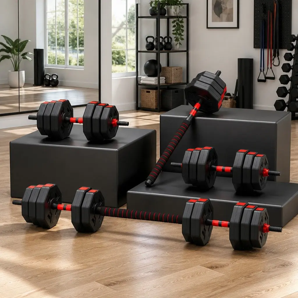 40kg Adjustable Dumbbell Barbell Set Weight Plates Home Gym Strength Training