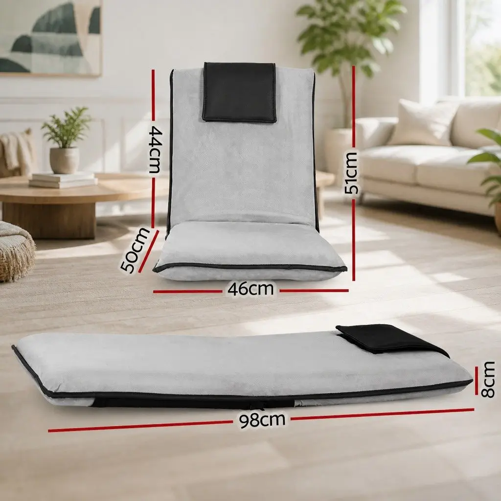 Floor Lounge Sofa Bed Chair Grey Adjustable Recliner Foldable Portable Cushion