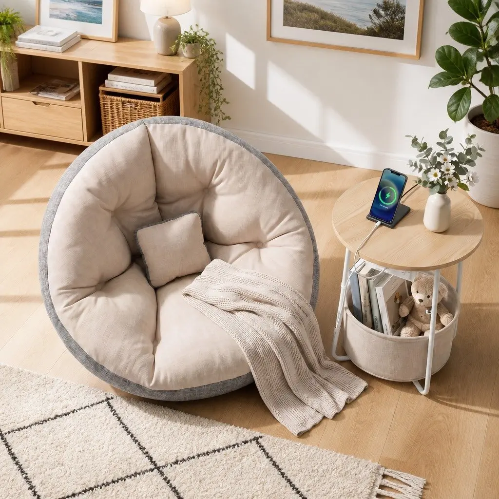 Floor Lounge Sofa Bed and Coffee Table with Charging Station Living Room