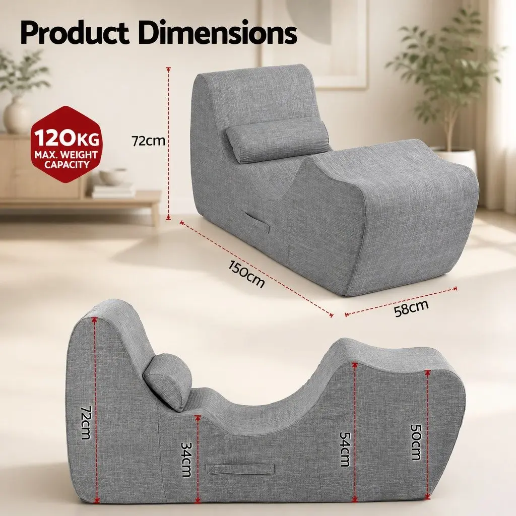 Chaise Lounge Chair Ergonomic S-Curve Boneless Grey 150cm x 58cm x 72cm