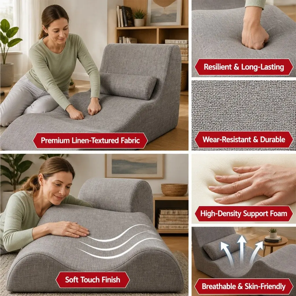 Chaise Lounge Chair Ergonomic S-Curve Boneless Grey 150cm x 58cm x 72cm