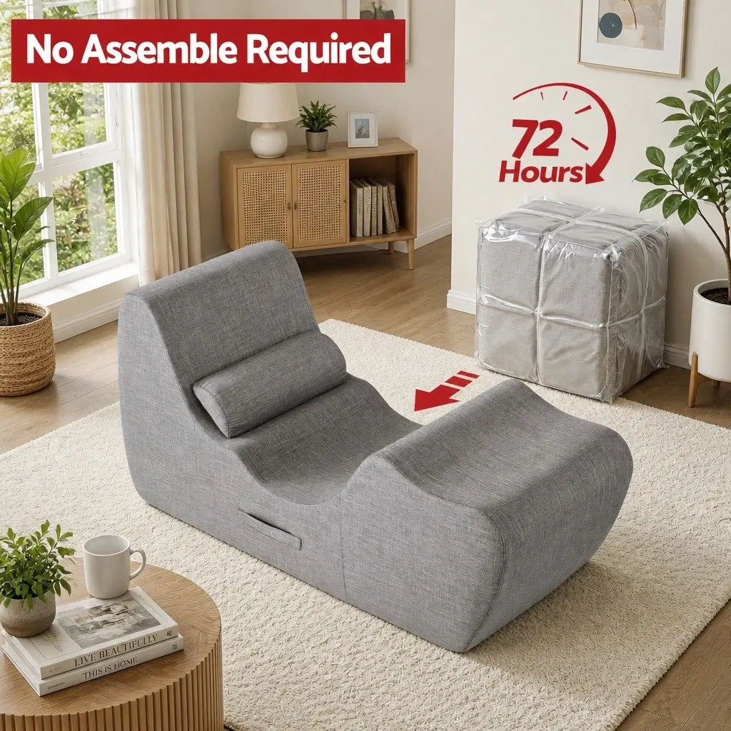 Chaise Lounge Chair Ergonomic S-Curve Boneless Grey 150cm x 58cm x 72cm