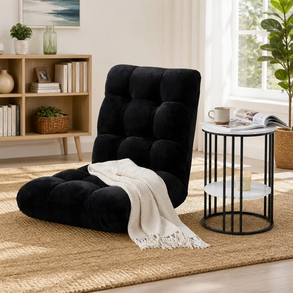 Floor Lounge Chair with Adjustable Positions and 2-Tier Coffee Table Bundle Living Room Set