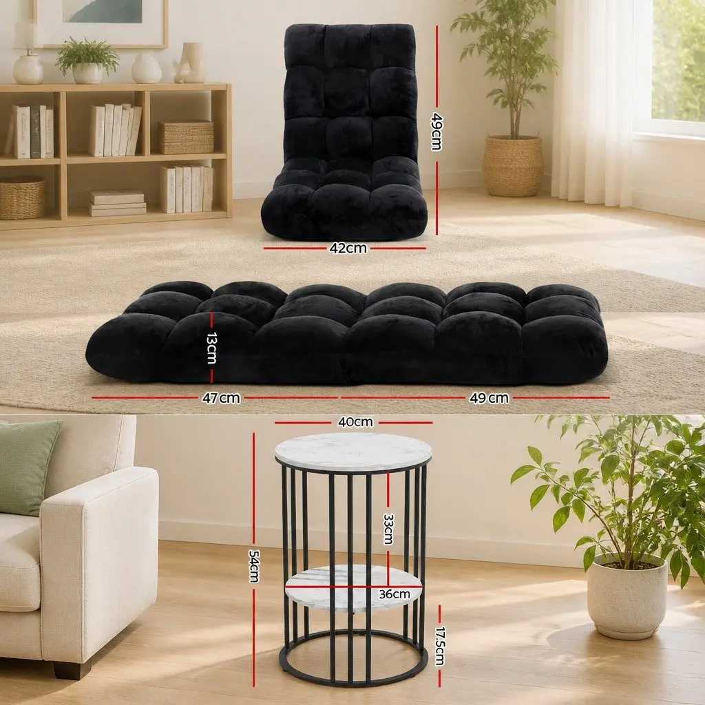 Floor Lounge Chair with Adjustable Positions and 2-Tier Coffee Table Bundle Living Room Set