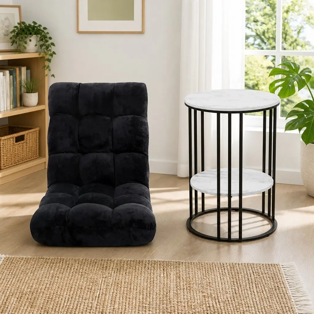 Floor Lounge Chair with Adjustable Positions and 2-Tier Coffee Table Bundle Living Room Set