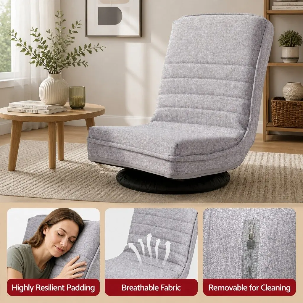 Floor Lounge Chair 360 Degree Adjustable Foldable Seat for Gaming Reading Meditation Beige