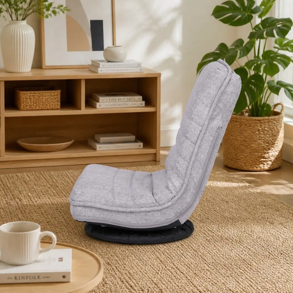4 Pieces Adjustable Swivel Lounge Chair Foldable Floor Seat Beige