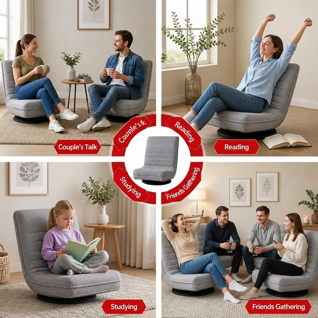 4 Pieces Adjustable Swivel Lounge Chair Foldable Floor Seat Beige