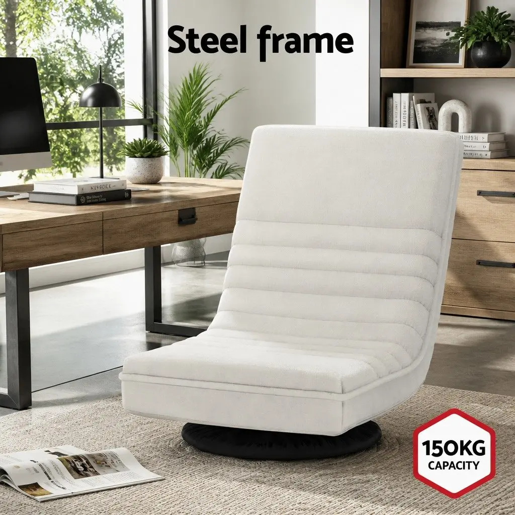 Floor Lounge Sofa Swivel Foldable Recliner Chair White Linen 45cm W x 55cm D x 57cm H