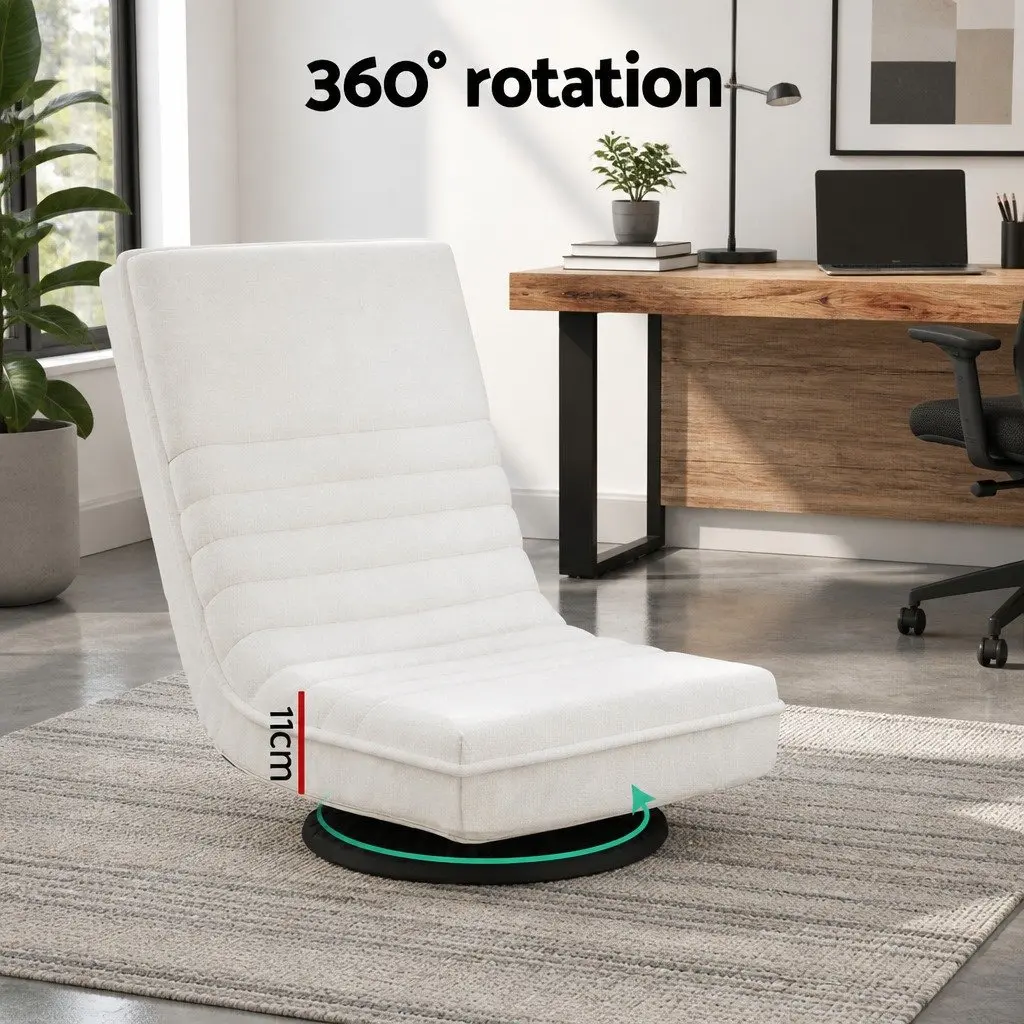 Floor Lounge Sofa Swivel Foldable Recliner Chair White Linen 45cm W x 55cm D x 57cm H