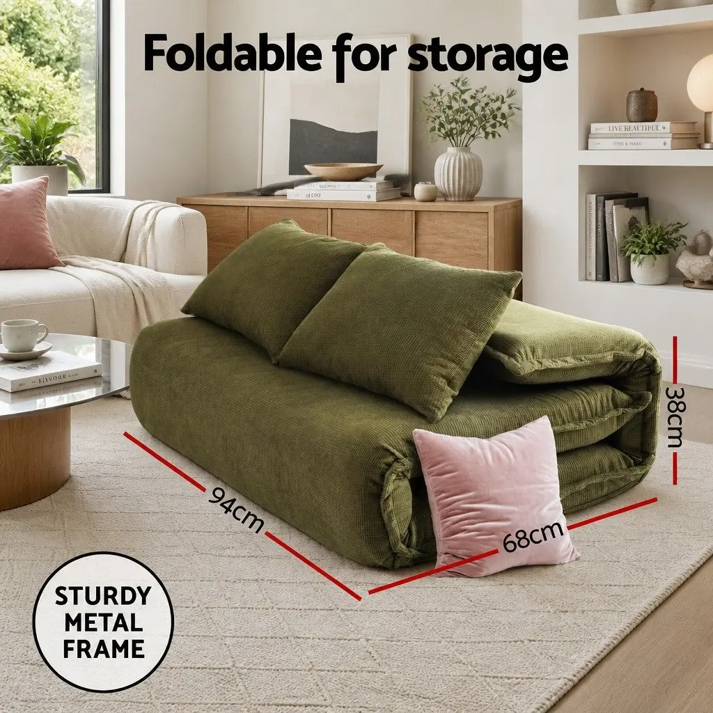 Floor Lounge Sofa Bed 2 Seater Foldable Adjustable Recliner Chair Green Corduroy