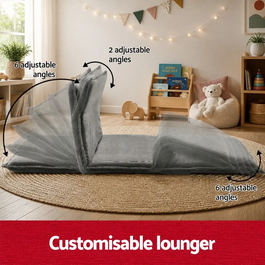 Floor Lounge Sofa Bed Foldable Adjustable 2-Seater Grey Arm Chair